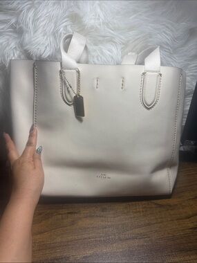 Coach Cream Pebbled Leather Tote with Gold Tag